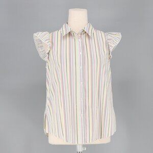 CROSBY BY MOLLIE BURCH Multicolor Stripe Flutter Sleeve Button Front Top Size S